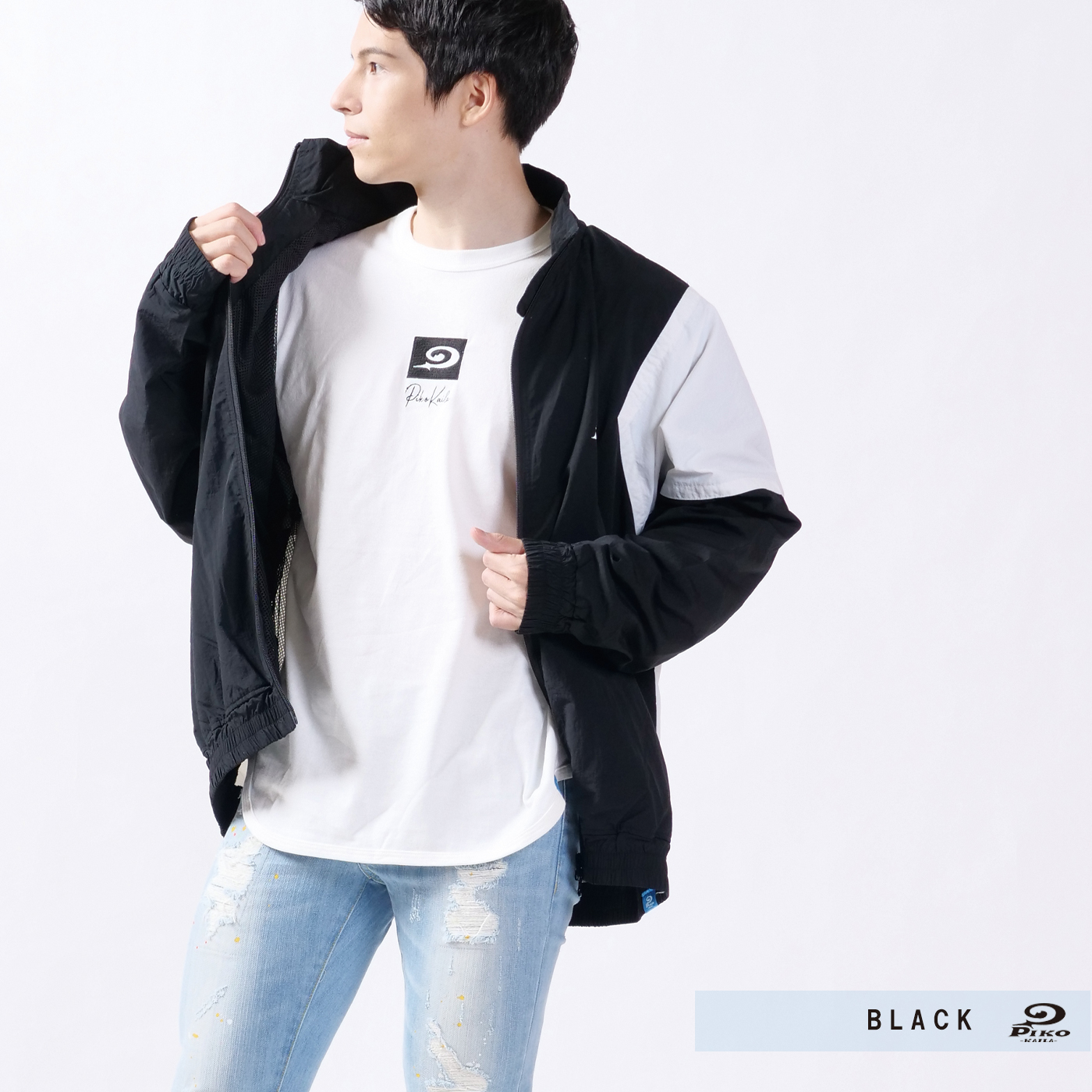 ロゴプリントトラックジャケット/ユニセックス：M【__S-12__】/BLACK【__S-000__】